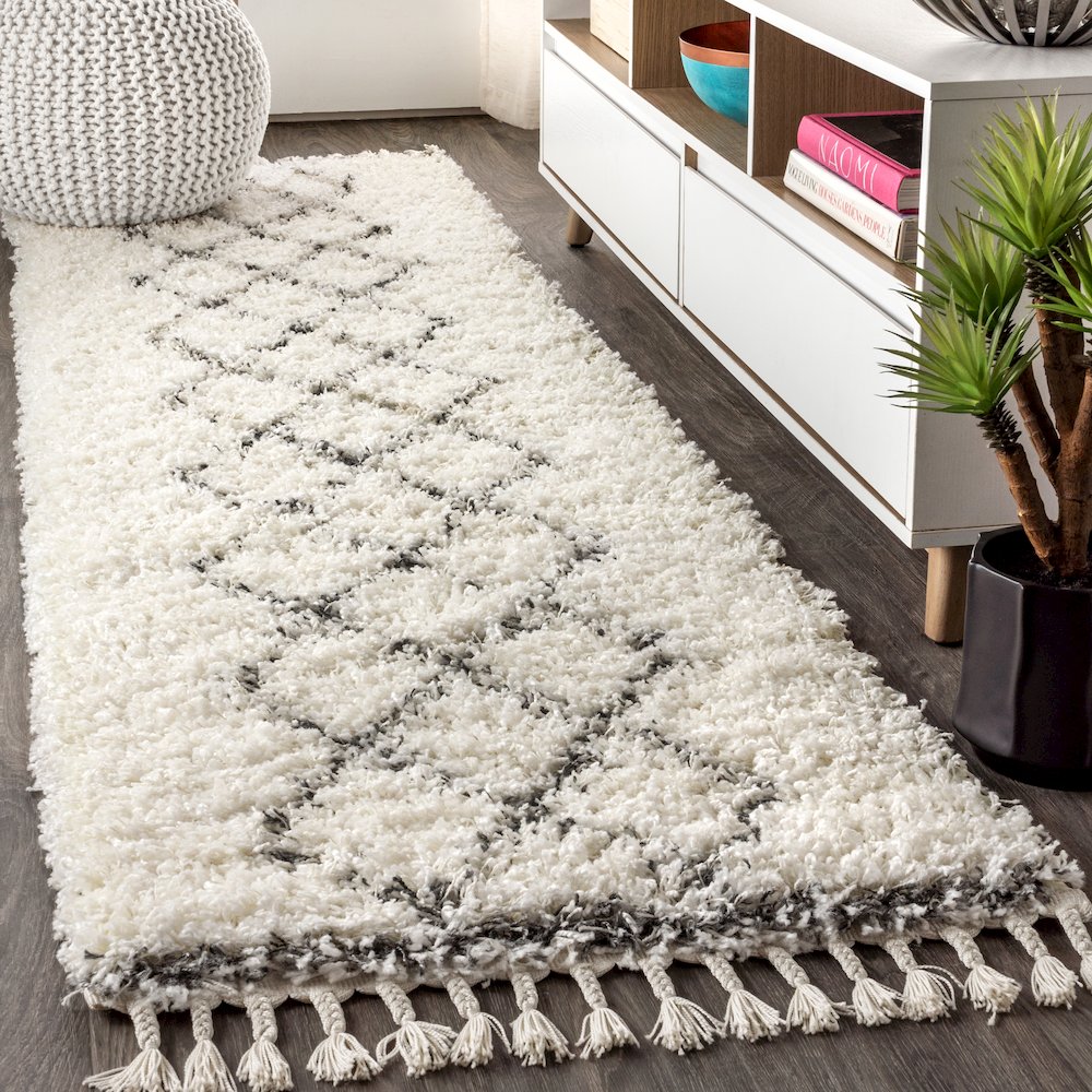 Beautiful Mercer Shag Plush Tassel Moroccan Tribal Geometric Trellis Area Rug