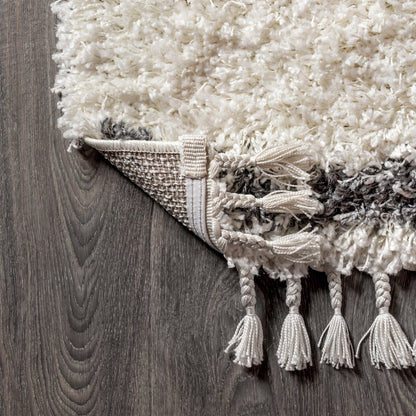 Beautiful Mercer Shag Plush Tassel Moroccan Tribal Geometric Trellis Area Rug