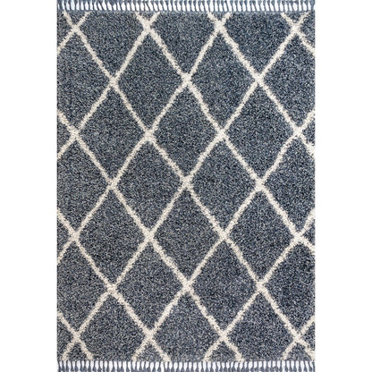 Gabrielle Mercer Shag Plush Tassel Moroccan Geometric Trellis Area Rug