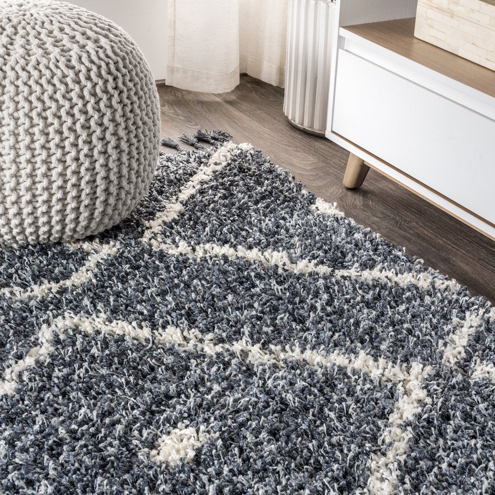 Mercer Shag Plush Tassel Moroccan Diamond Area Rug