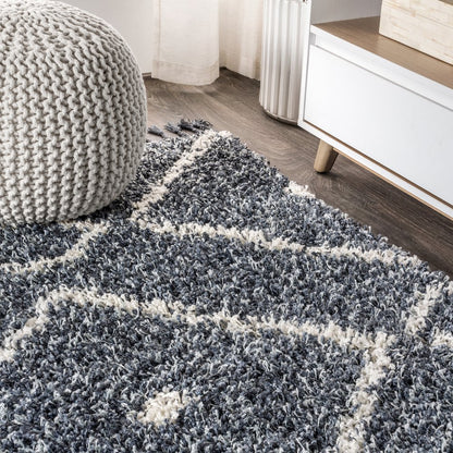 Mercer Shag Plush Tassel Moroccan Diamond Area Rug