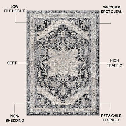 Modern Persian Vintage Medallion Black/Ivory Area