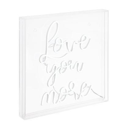 Love You More Square Contemporary Glam Acrylic Box Usb Operated Led Neon Light