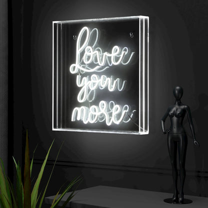 Love You More Square Contemporary Glam Acrylic Box Usb Operated Led Neon Light