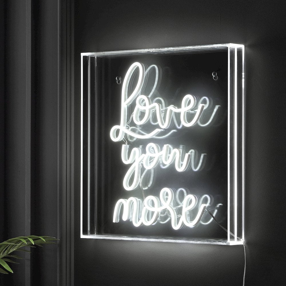 Love You More Square Contemporary Glam Acrylic Box Usb Operated Led Neon Light