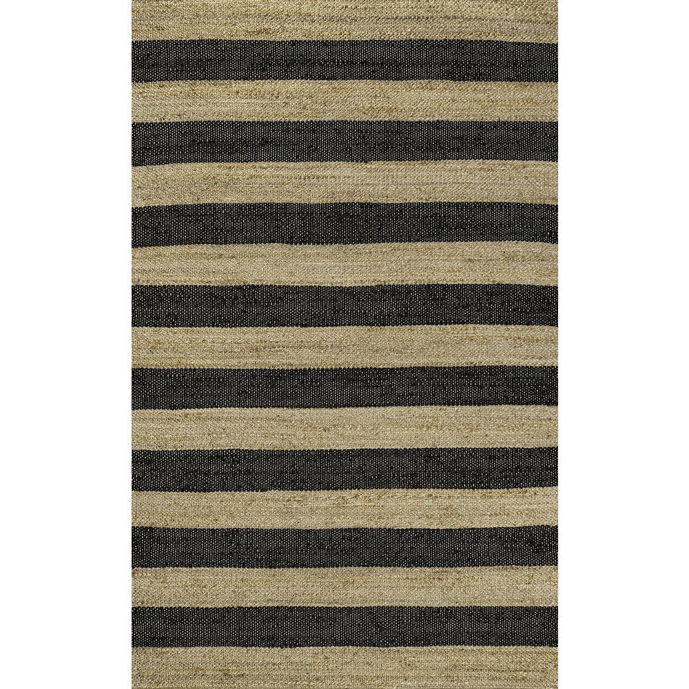 Jayden Rustic Farmhouse Woven Jute Stripe Natural/Black 3 ft. x 5 ft. Area Rug