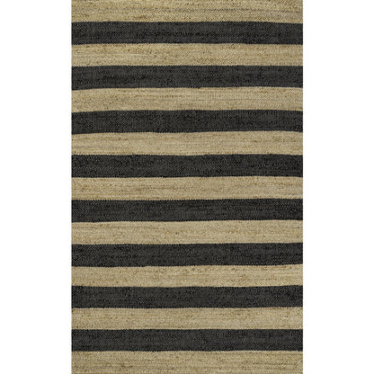 Jayden Rustic Farmhouse Woven Jute Stripe Natural/Black 3 ft. x 5 ft. Area Rug