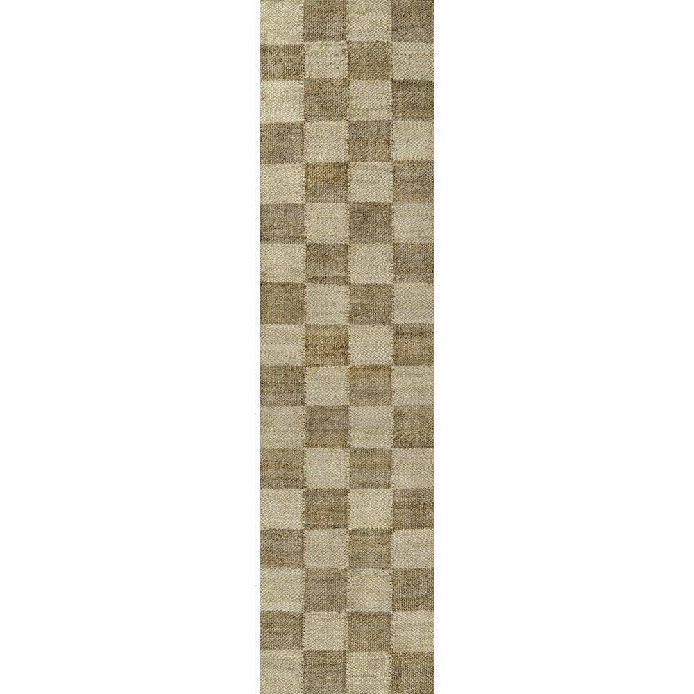 Theo Farmhouse Woven Jute Checkerboard Natural/Bleach 2 ft. x 10 ft. Runner Rug