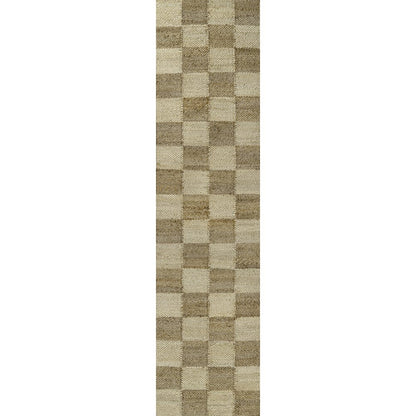 Theo Farmhouse Woven Jute Checkerboard Natural/Bleach 2 ft. x 10 ft. Runner Rug