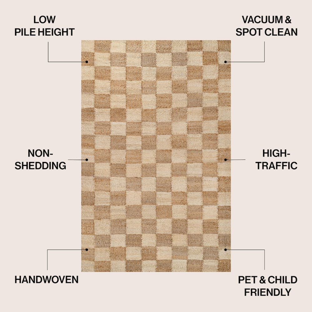 Theo Farmhouse Woven Jute Checkerboard Natural/Bleach 2 ft. x 10 ft. Runner Rug