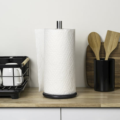 Avery Metal with Non Slip Weighted Marble Base Paper Towel Holder, Black/Chrome