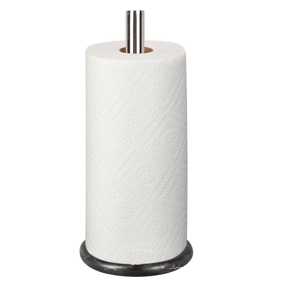 Avery Metal with Non Slip Weighted Marble Base Paper Towel Holder, Black/Chrome