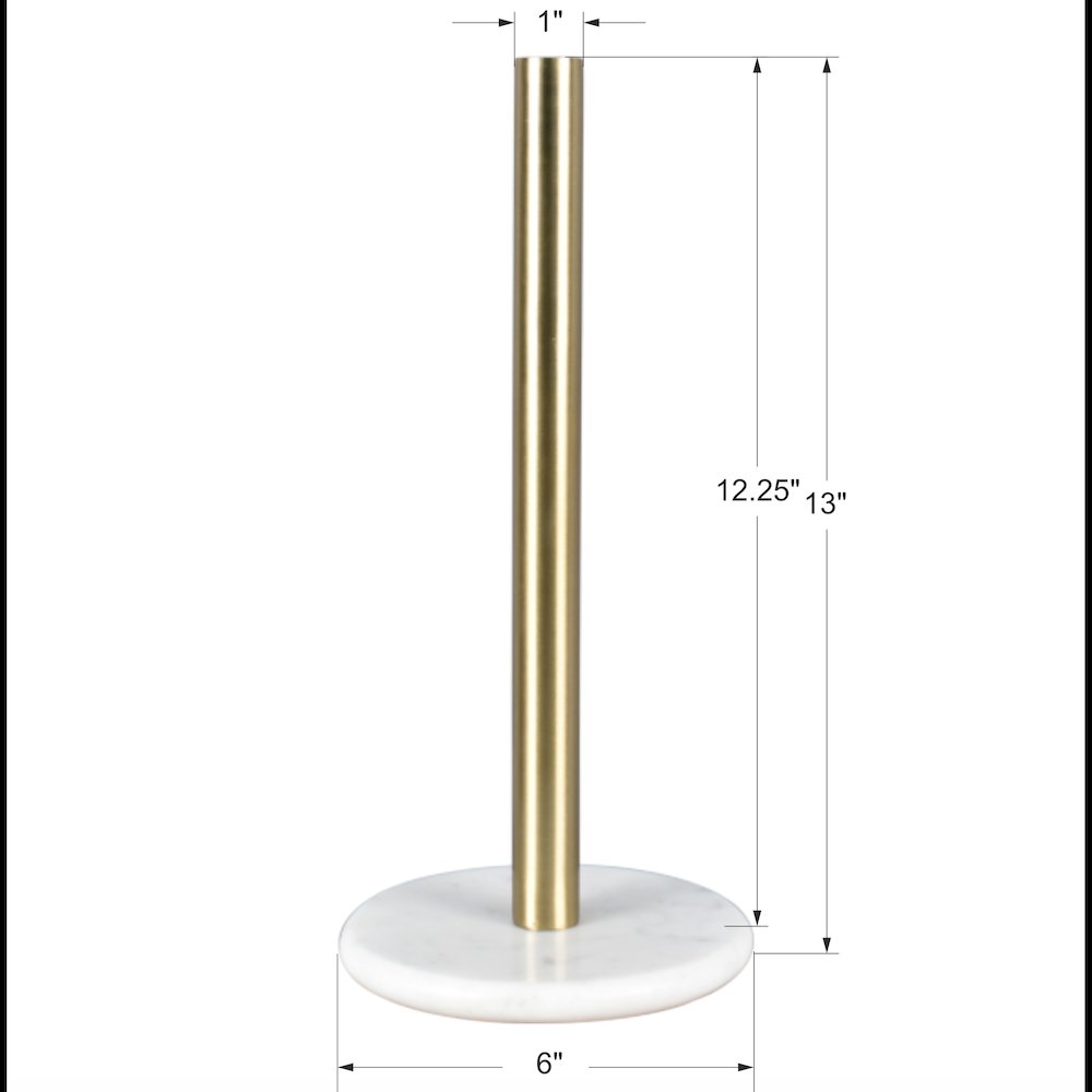 Avery Metal with Non Slip Weighted Marble Base Paper Towel Holder, White/Gold
