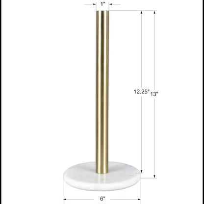 Avery Metal with Non Slip Weighted Marble Base Paper Towel Holder, White/Gold