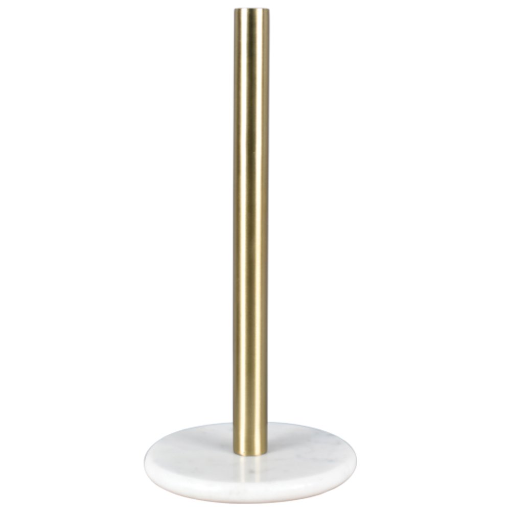 Avery Metal with Non Slip Weighted Marble Base Paper Towel Holder, White/Gold