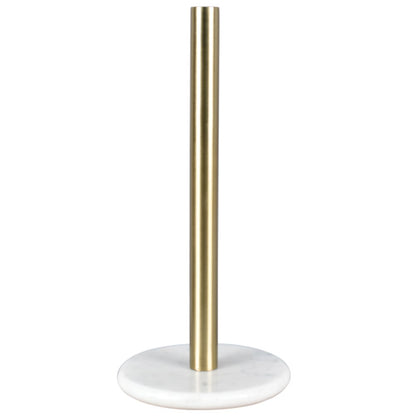 Avery Metal with Non Slip Weighted Marble Base Paper Towel Holder, White/Gold