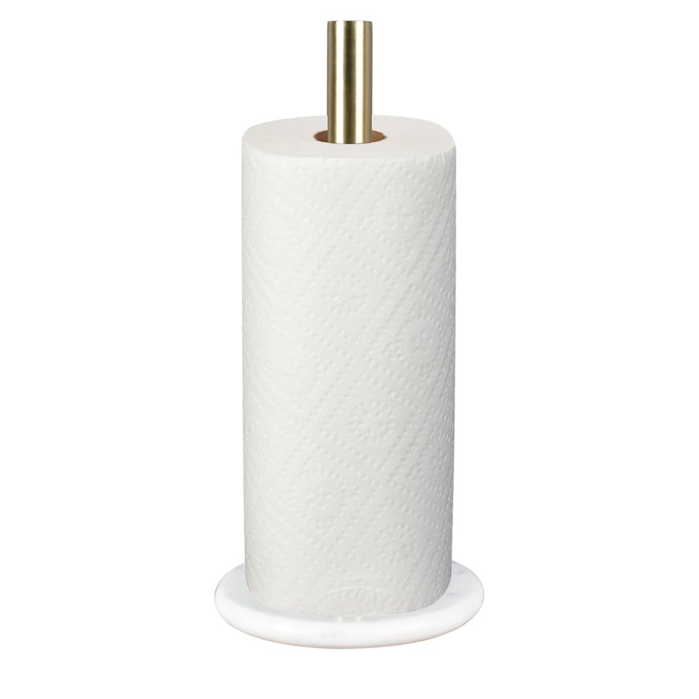 Avery Metal with Non Slip Weighted Marble Base Paper Towel Holder, White/Gold