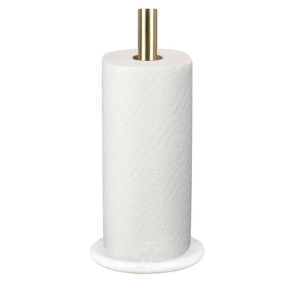 Avery Metal with Non Slip Weighted Marble Base Paper Towel Holder, White/Gold