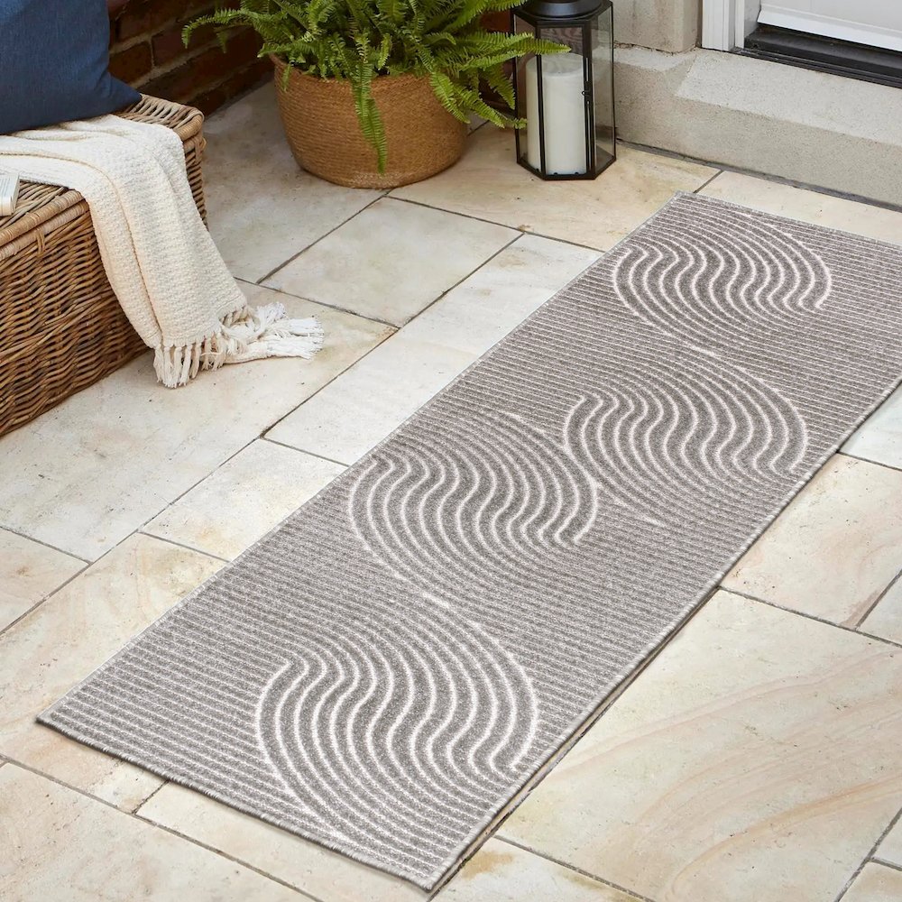 Hallie High-Low Minimalist Curve GeometricIndoor/Outdoor Runner Rug