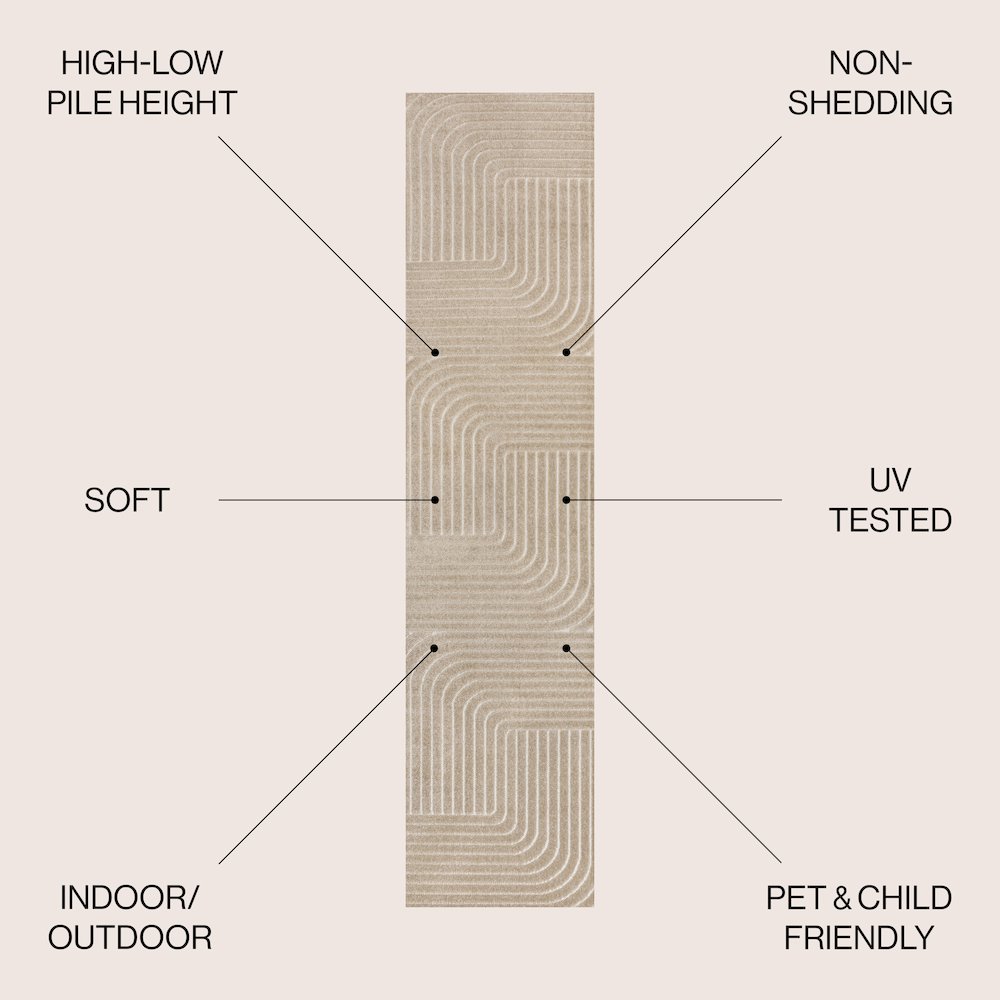 Minimalist Angle Geometric Beige/Cream 2 ft. x 8 ft. Indoor/Outdoor Runner Rug