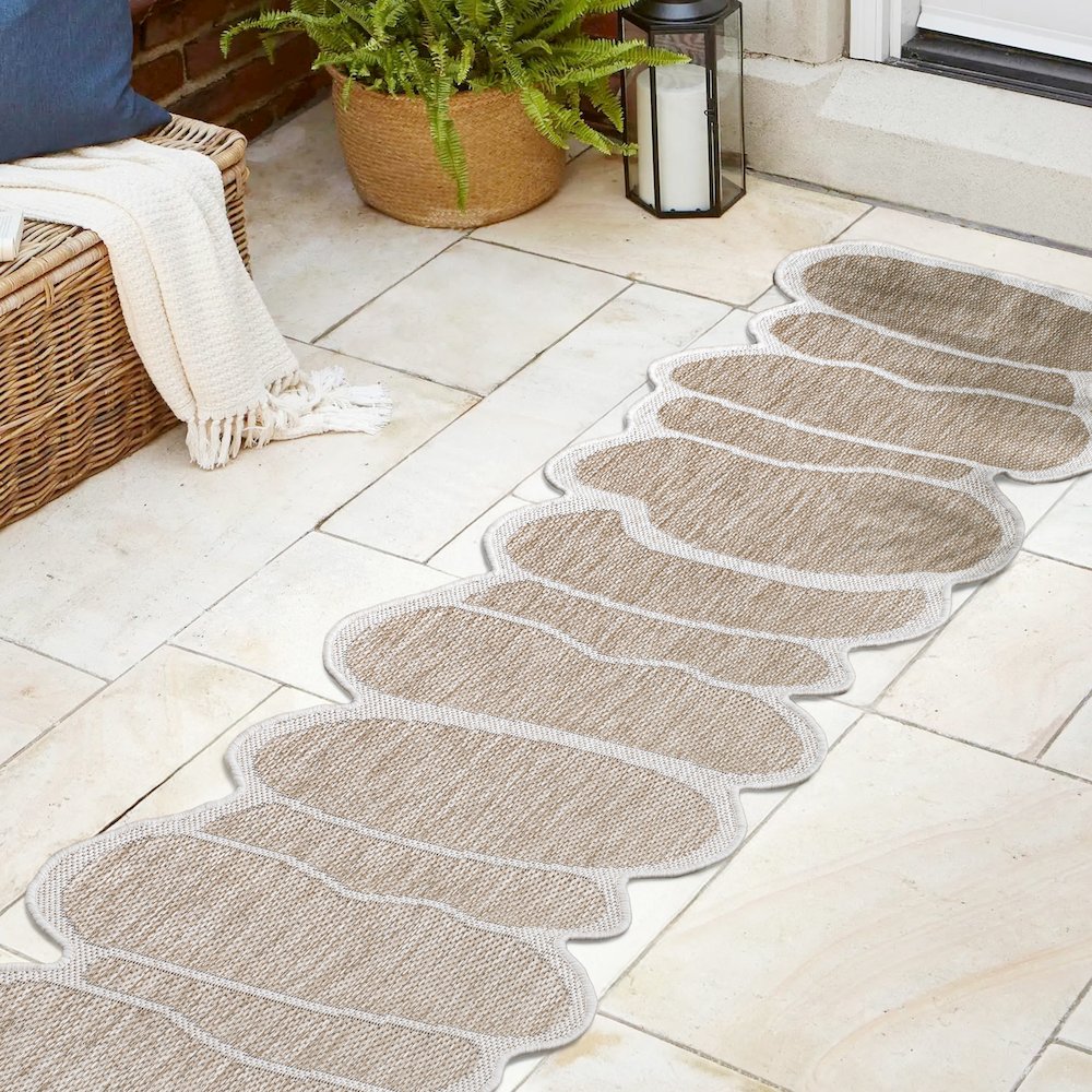Beige/Cream 2 ft. x 8 ft. Indoor/Outdoor Shaped Runner Rug