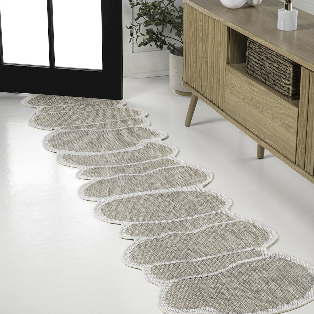 Beige/Cream 2 ft. x 8 ft. Indoor/Outdoor Shaped Runner Rug