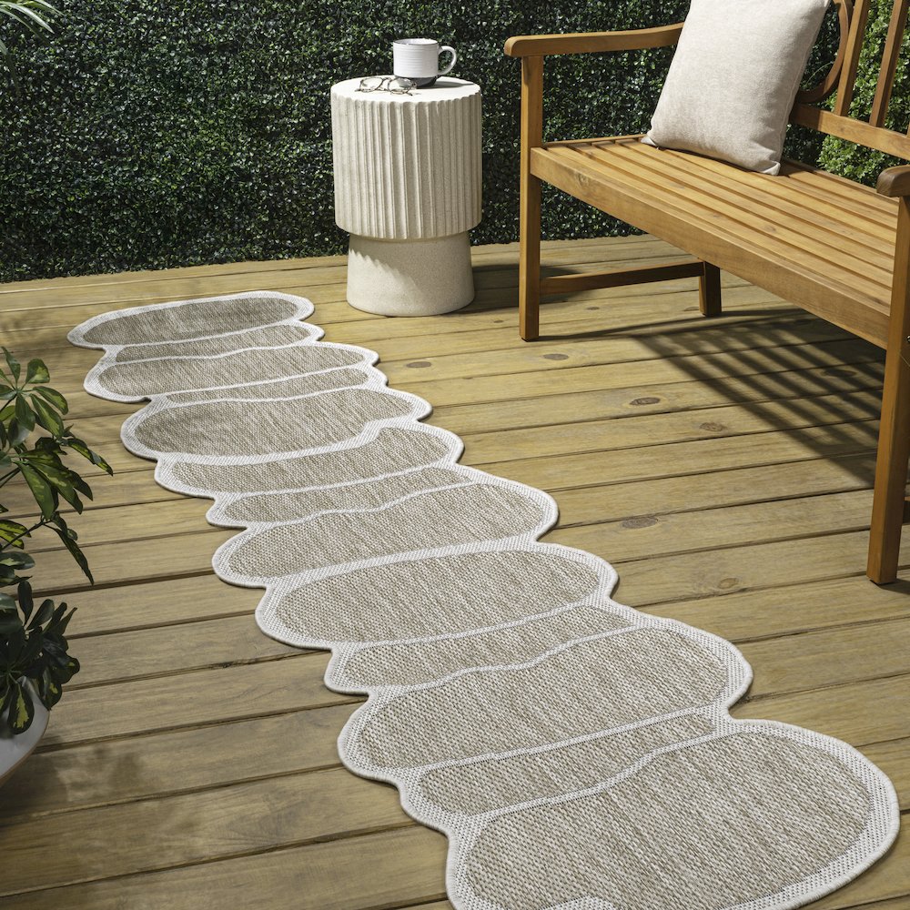 Beige/Cream 2 ft. x 8 ft. Indoor/Outdoor Shaped Runner Rug