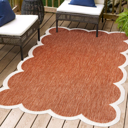 Alice Classic Cottage Two-Tone Scalloped Terra  Indoor/Outdoor Shaped  Rug