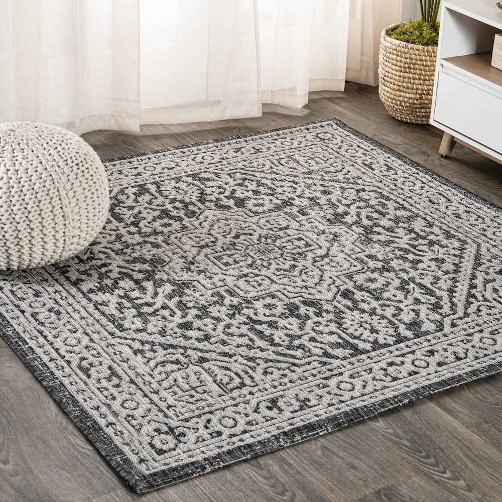 Sinjuri Medallion Textured Weave Indoor/Outdoor Area Rug