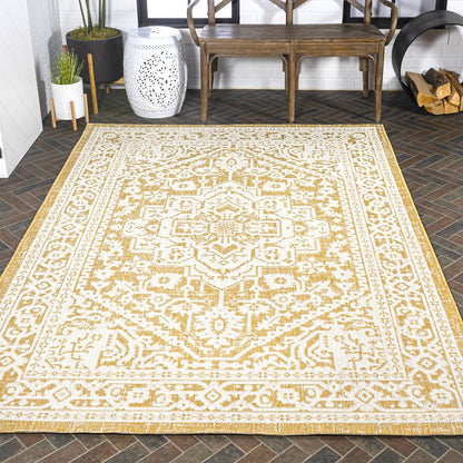 Sinjuri Medallion Textured Weave Indoor/Outdoor Area Rug