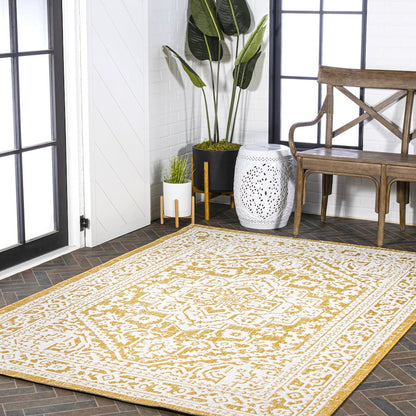 Sinjuri Medallion Textured Weave Indoor/Outdoor Area Rug