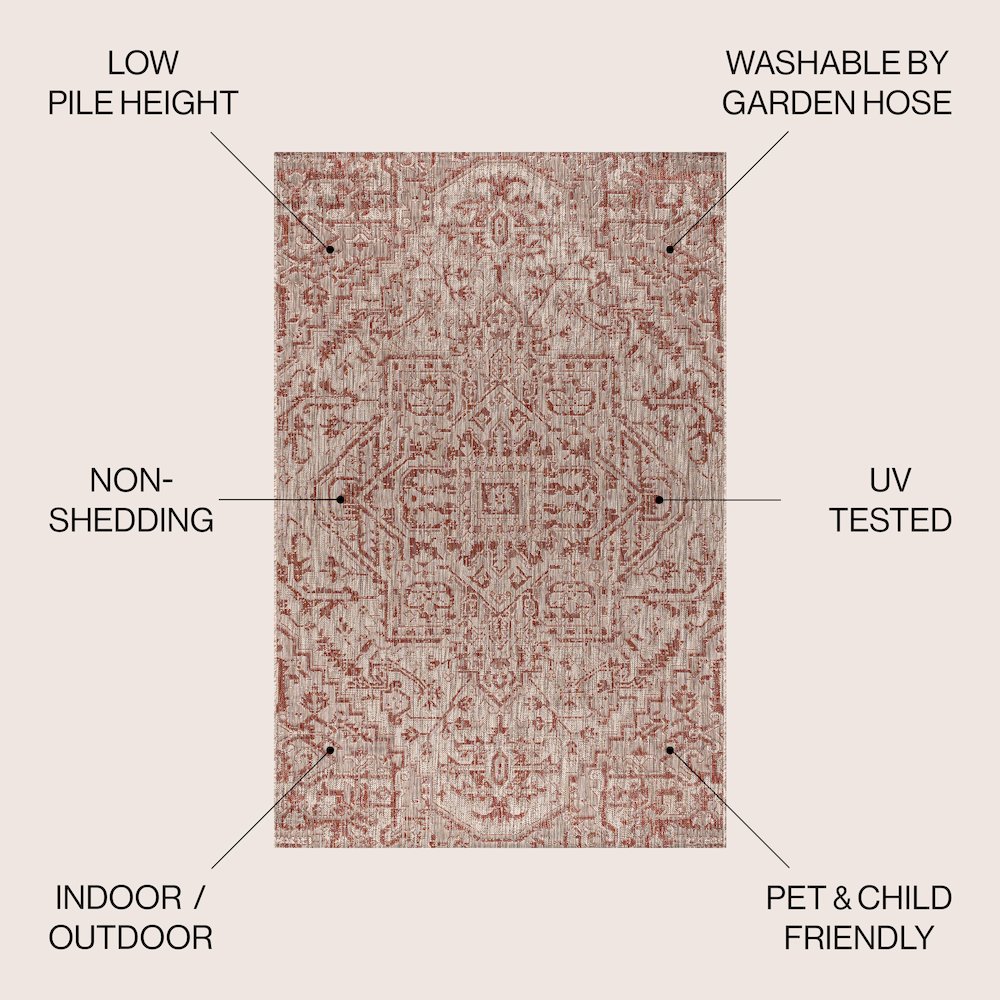 Estrella Bohemian Medallion TetuWeave Red/TaupeIndoor/Outdoor  Rug