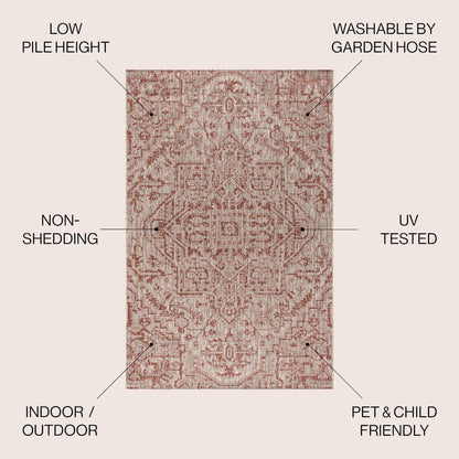 Estrella Bohemian Medallion TetuWeave Red/TaupeIndoor/Outdoor  Rug