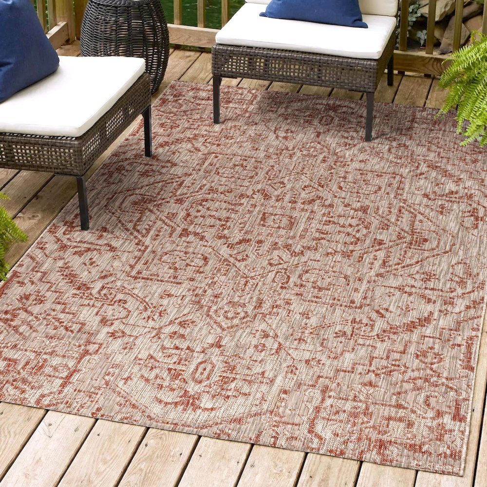Estrella Bohemian Medallion TetuWeave Red/TaupeIndoor/Outdoor  Rug