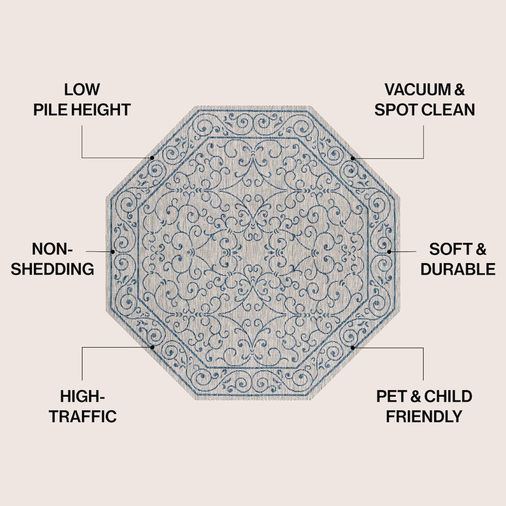 Charleston Vintage Filigree Textured Weave Beige/Brown Indoor/Outdoor Area Rug