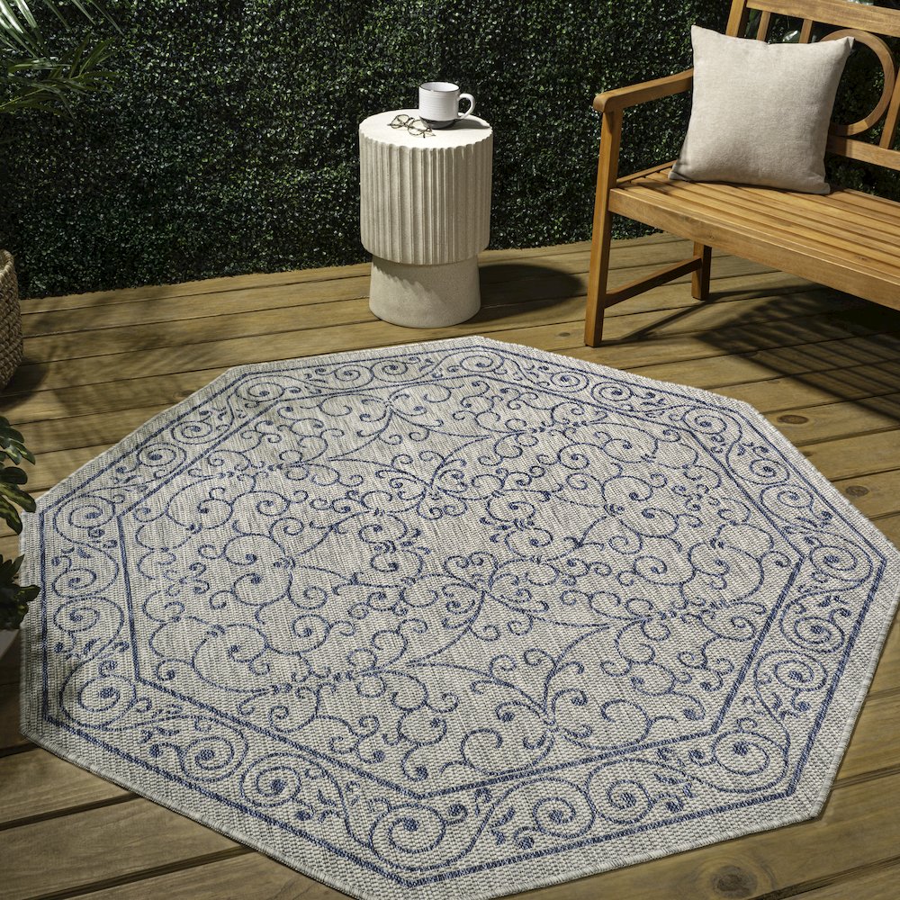 Charleston Vintage Filigree Textured Weave Beige/Brown Indoor/Outdoor Area Rug