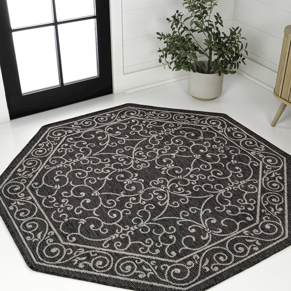 Charleston Vintage Filigree Textured Weave Beige/Brown Indoor/Outdoor Area Rug