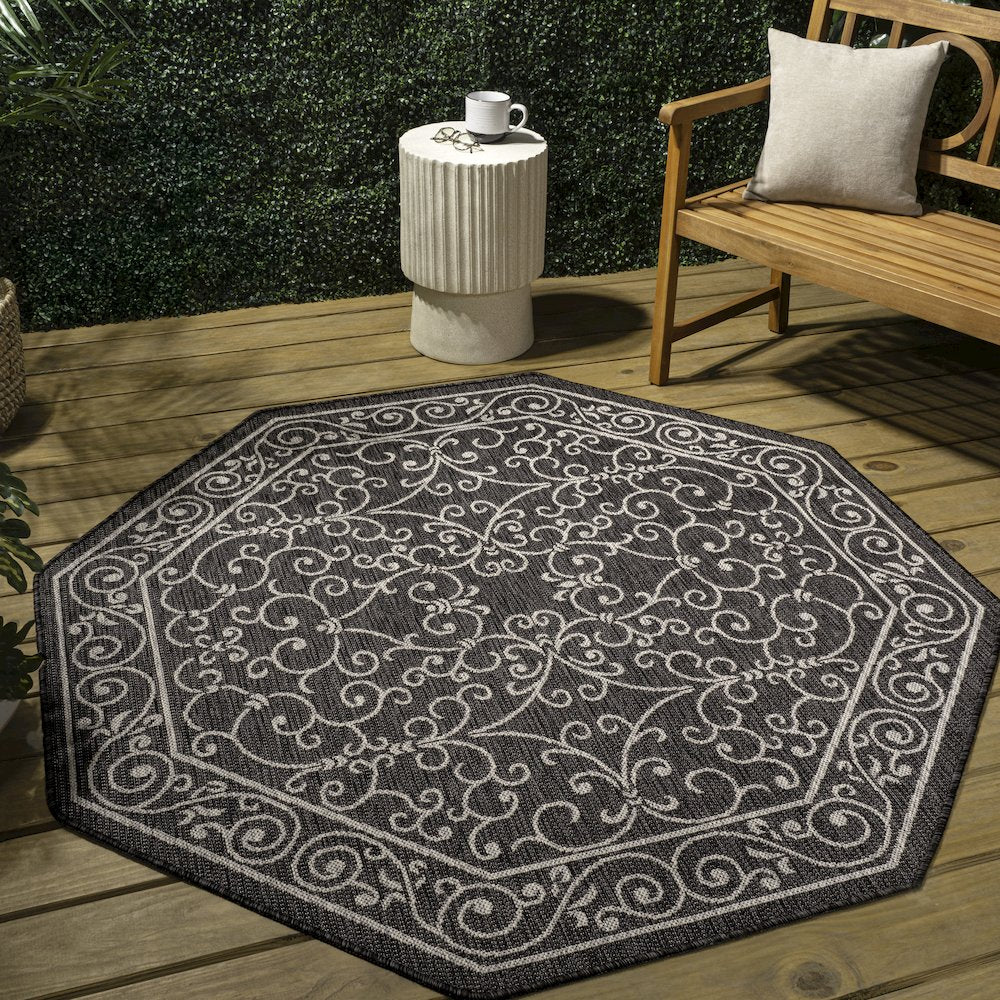 Charleston Vintage Filigree Textured Weave Beige/Brown Indoor/Outdoor Area Rug