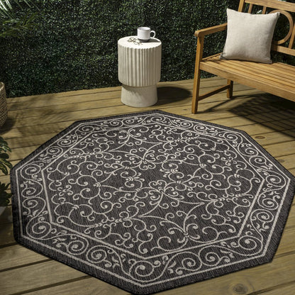 Charleston Vintage Filigree Textured Weave Beige/Brown Indoor/Outdoor Area Rug