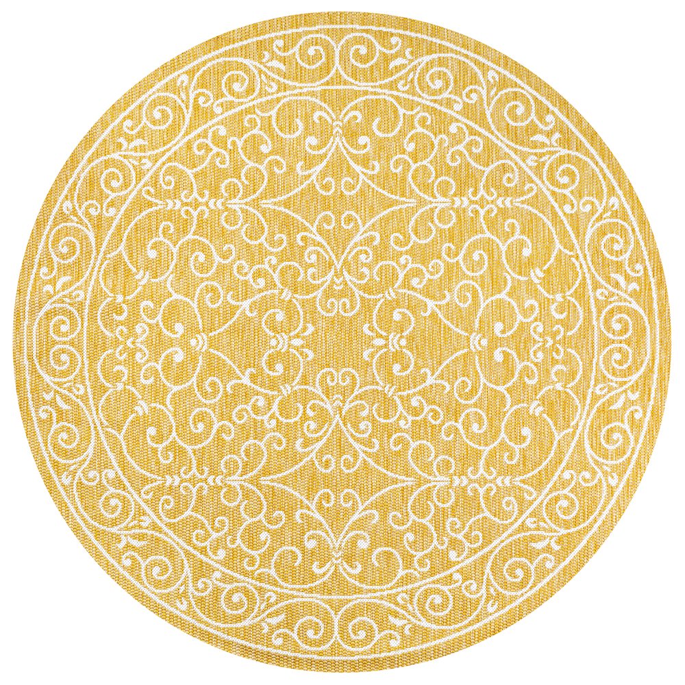 Charleston Vintage Filigree Textured Weave Indoor/Outdoor Round Rug