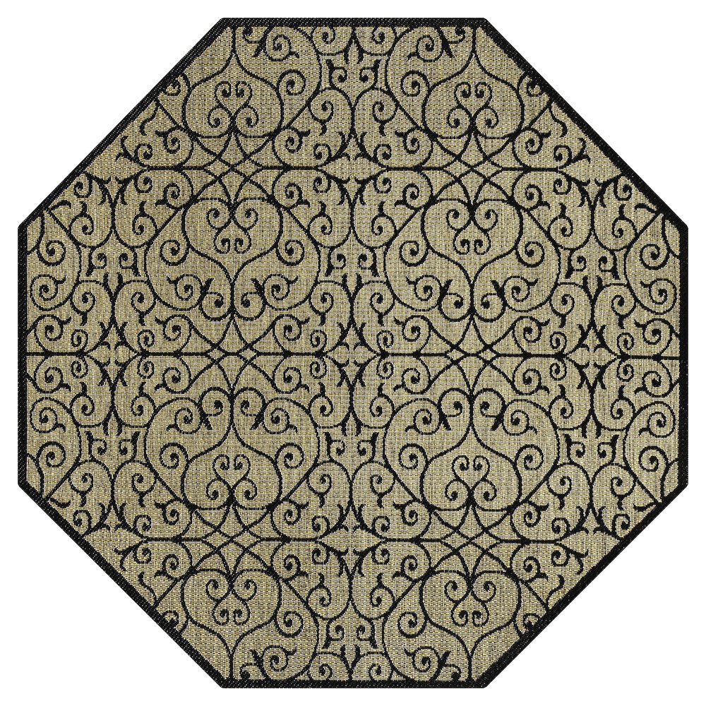 Madrid Vintage Filigree Textured Weave Black/Khaki Indoor/Outdoor Area Rug