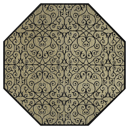 Madrid Vintage Filigree Textured Weave Black/Khaki Indoor/Outdoor Area Rug