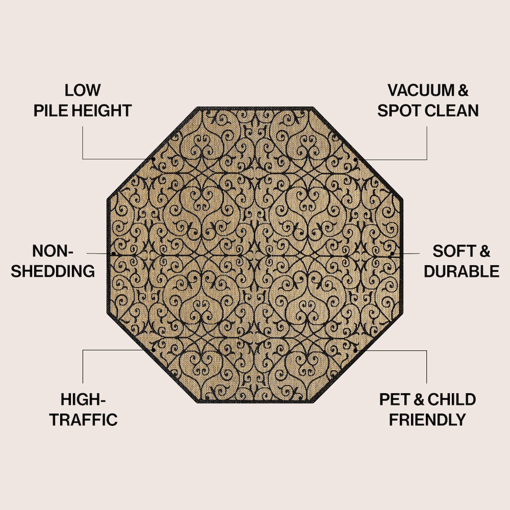 Madrid Vintage Filigree Textured Weave Black/Khaki Indoor/Outdoor Area Rug
