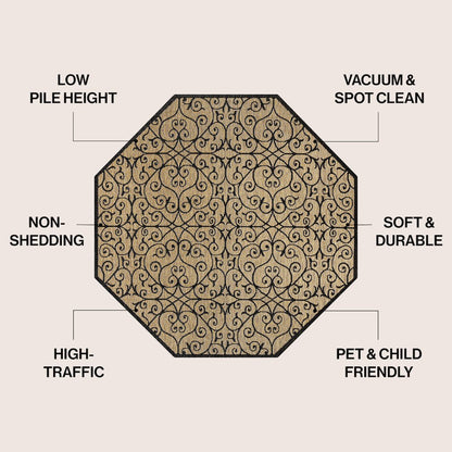Madrid Vintage Filigree Textured Weave Black/Khaki Indoor/Outdoor Area Rug