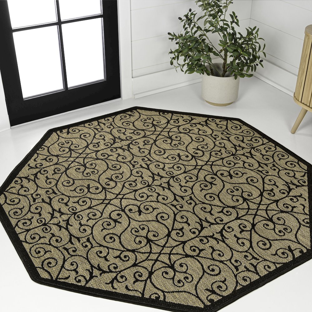 Madrid Vintage Filigree Textured Weave Black/Khaki Indoor/Outdoor Area Rug
