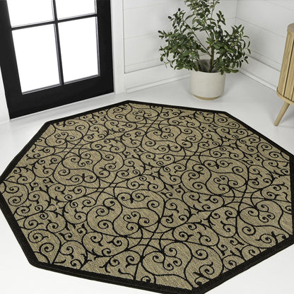 Madrid Vintage Filigree Textured Weave Black/Khaki Indoor/Outdoor Area Rug
