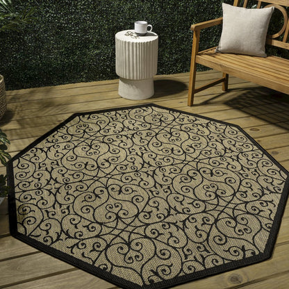 Madrid Vintage Filigree Textured Weave Black/Khaki Indoor/Outdoor Area Rug