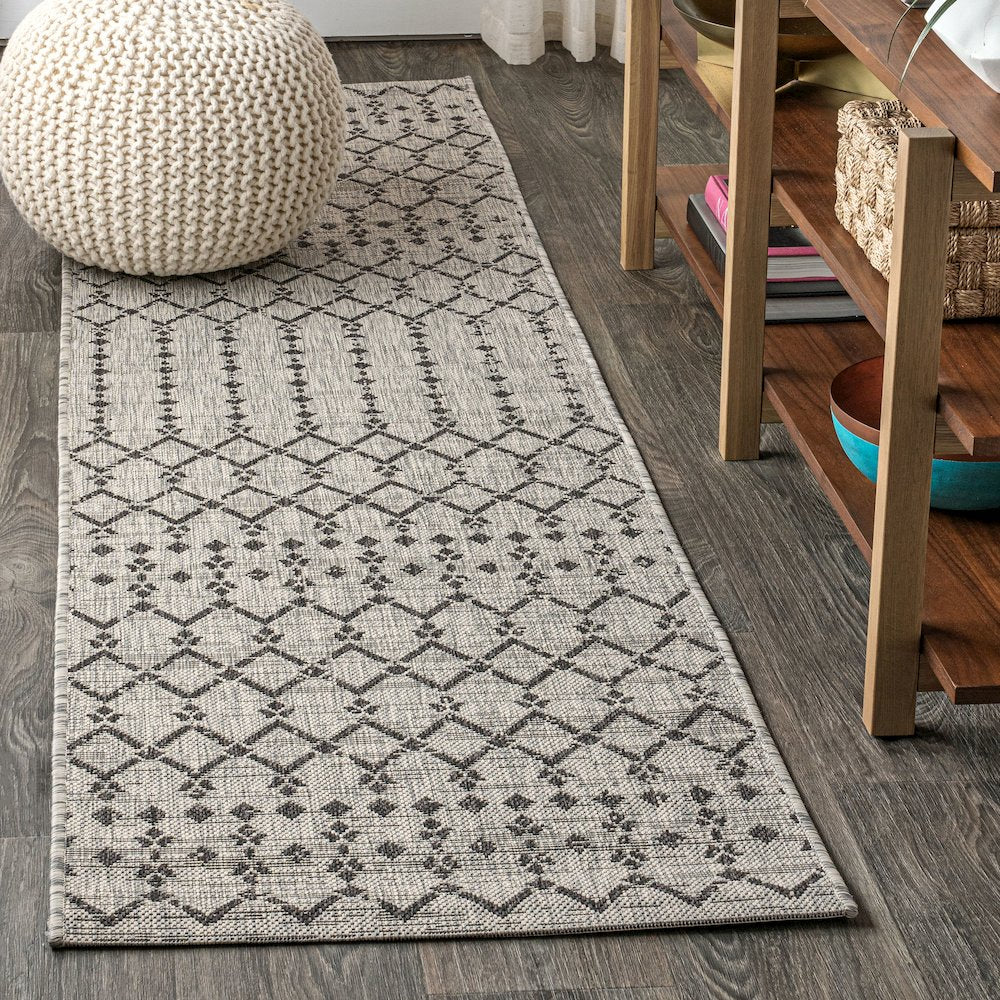 Ourika Moroccan Geometric Textured Weave Indoor/Outdoor Runner Rug