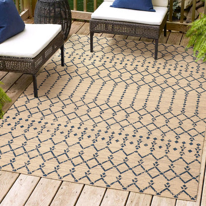 Ourika Moroccan Geometric TetuWeave Beige   Indoor/Outdoor  Rug