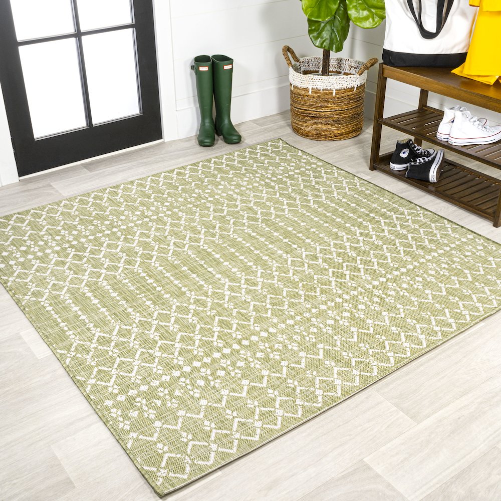 Ourika Moroccan Geometric Textured Weave Indoor/Outdoor Square Rug
